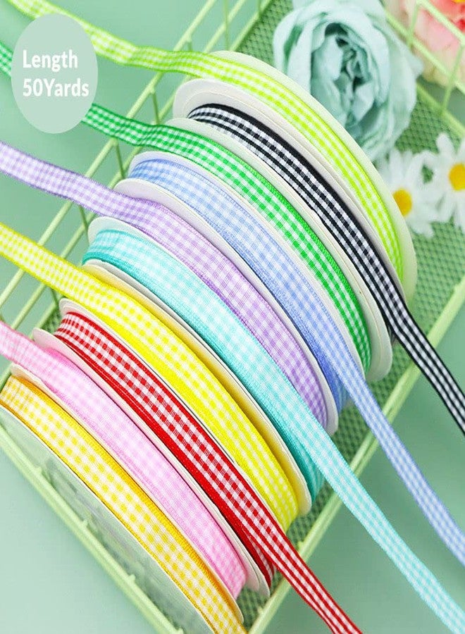 MSCFTFB 50 Yards Narrow Gingham Ribbon 3/8inch Plaid Ribbon Grid Woven Lace Trim for Jewelry Making Gift Wrapping Bows Floral Bouquet Home Decor (Coffee) - Image 4